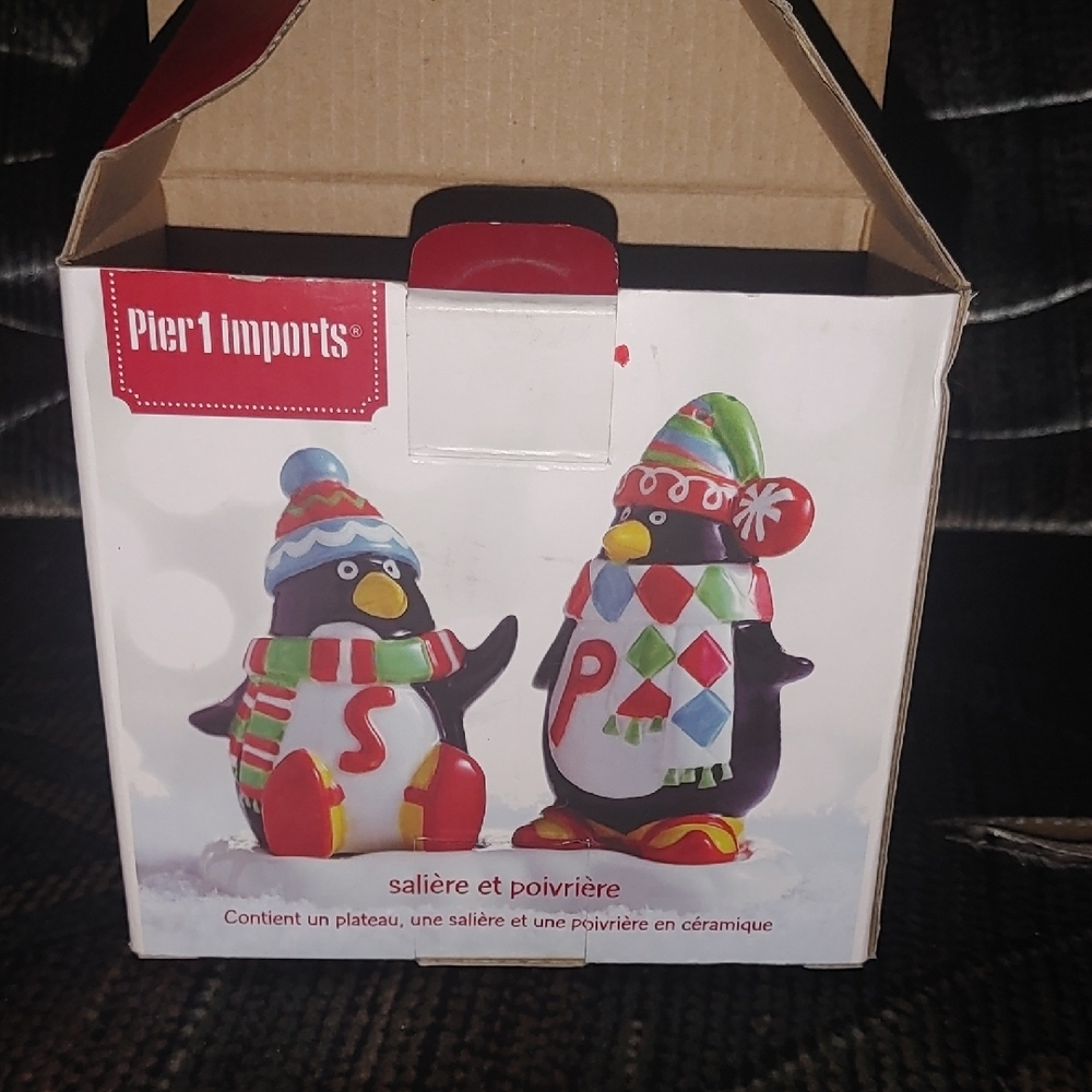 Pier 1 Penguin Salt and Pepper Shakers - Festive Colors